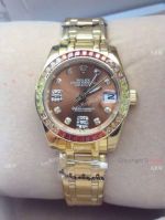 NEW ROLEX OYSTER PERPETUAL PEARLMASTER YELLOW GOLD WATCH BROWN FACE
